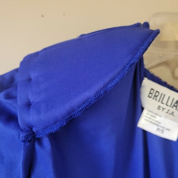 Vintage Brilliante By JA Women’s Blue Dress Sz P/S Beaded Scalloped Hem Lined - Picture 9 of 10